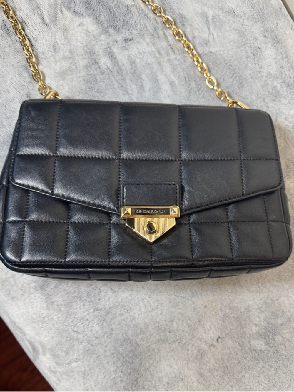 Michael Kors SoHo Large Quilted Leather Shoulder Bag - Black & Gold